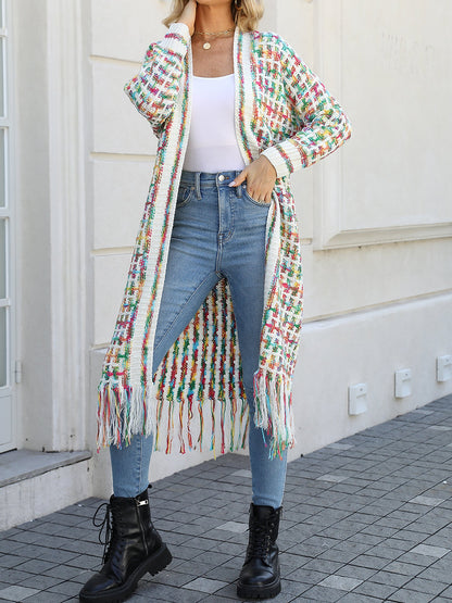 Boho-Chic Layering Knitted Tassel Mid-Length Open Front Cardigan Sweater