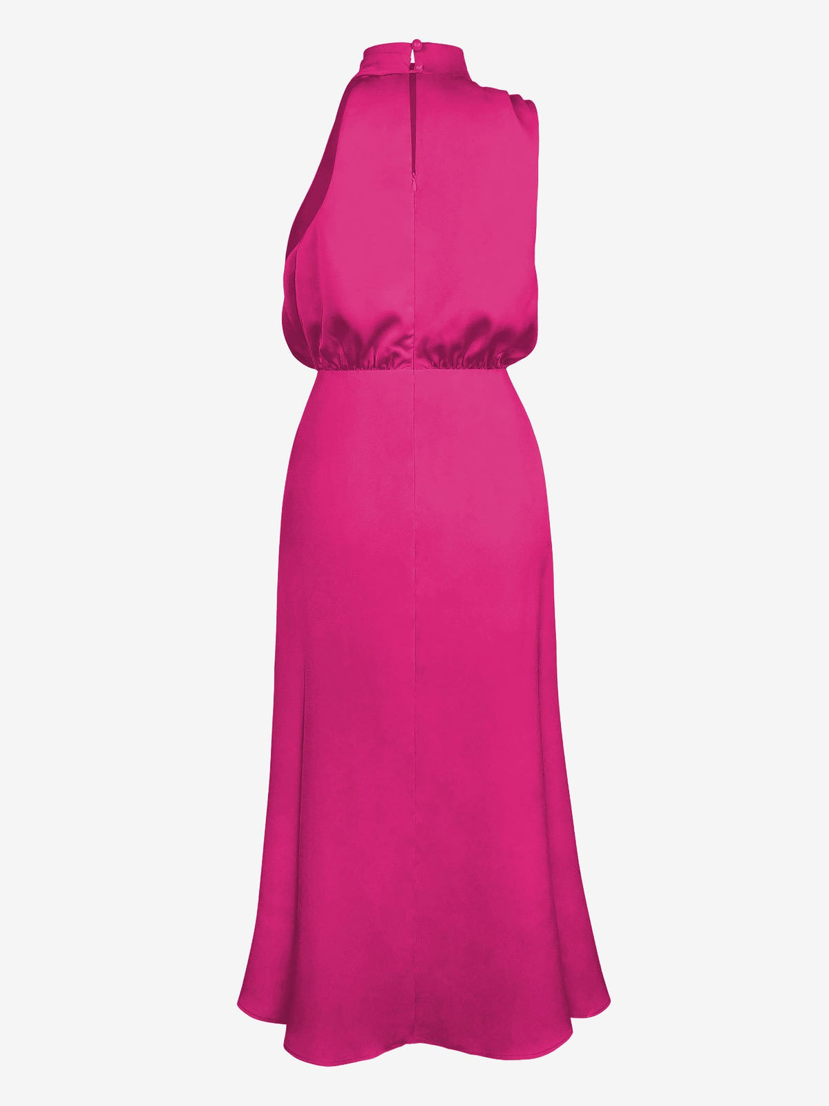 Elegant Halter Ruched Satin Sleeveless Midi Bridesmaid Wedding Party Dress