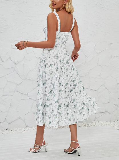 Floral Sleeveless Lace-Up Side Slit Dress Sundress