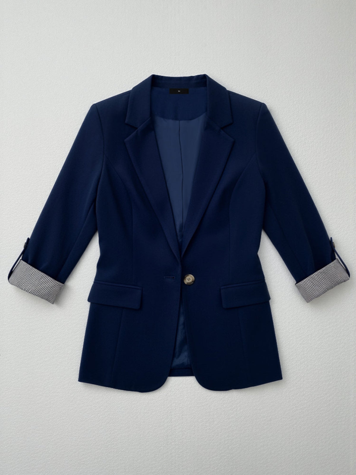 Flattering Rolled Sleeves Notched Lapel Buttoned Lightweight Office Casual Jacket Blazer