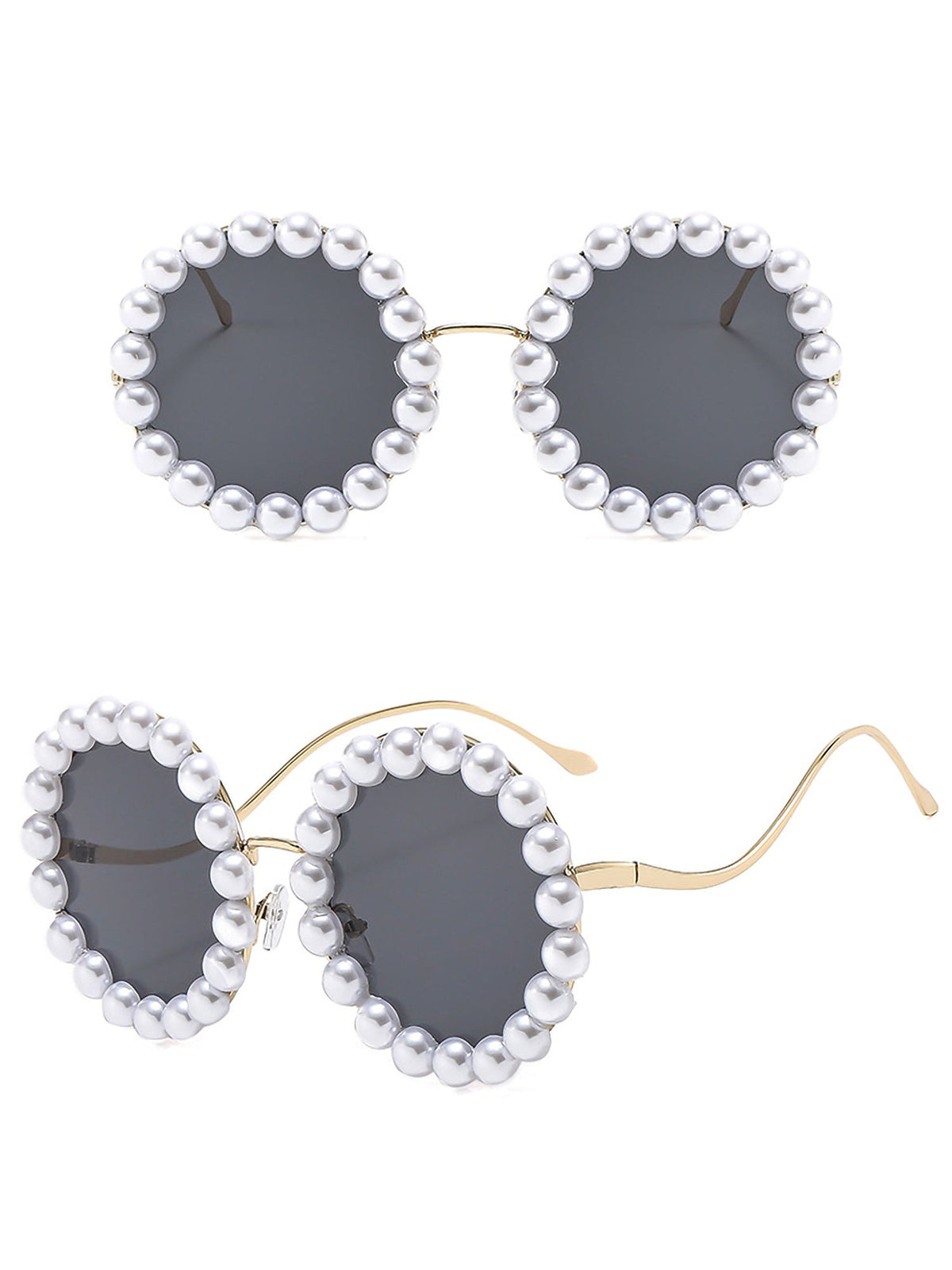 Round Frame Faux Pearl Decor Sunglasses