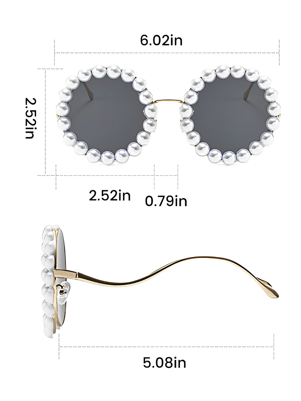 Round Frame Faux Pearl Decor Sunglasses