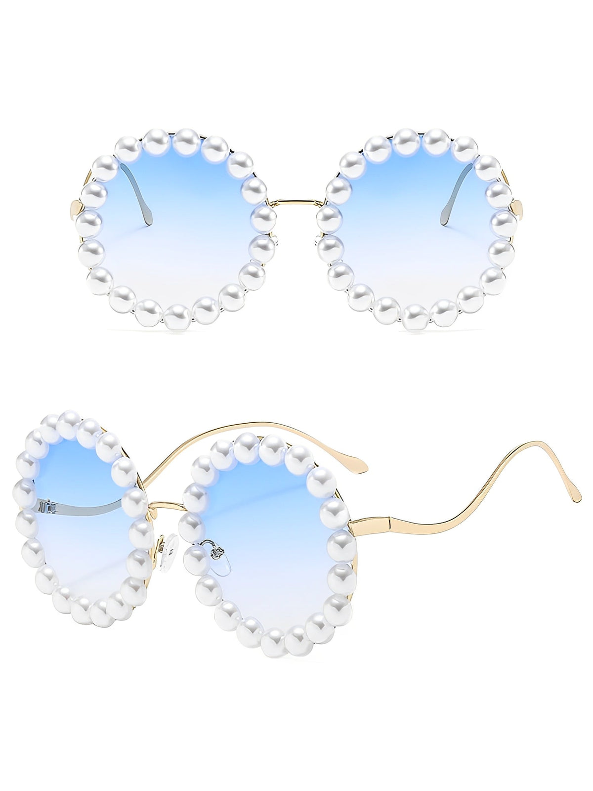 Round Frame Faux Pearl Decor Sunglasses