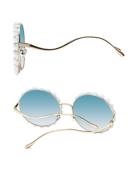 Round Frame Faux Pearl Decor Sunglasses