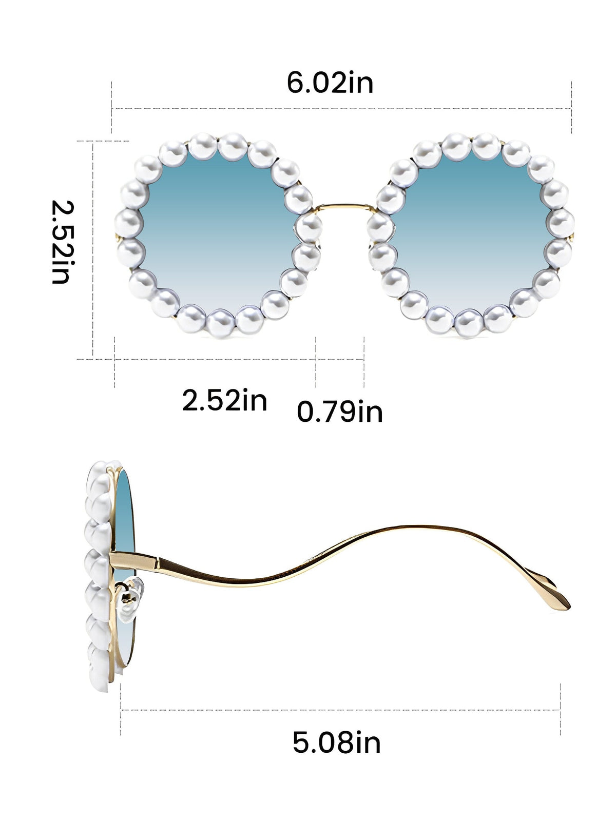 Round Frame Faux Pearl Decor Sunglasses