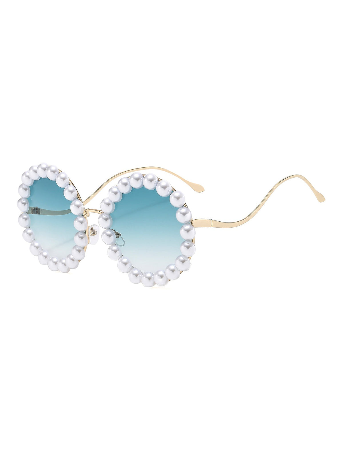 Round Frame Faux Pearl Decor Sunglasses