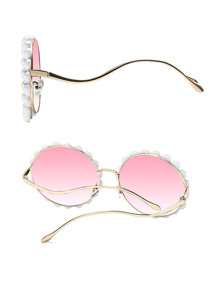 Round Frame Faux Pearl Decor Sunglasses