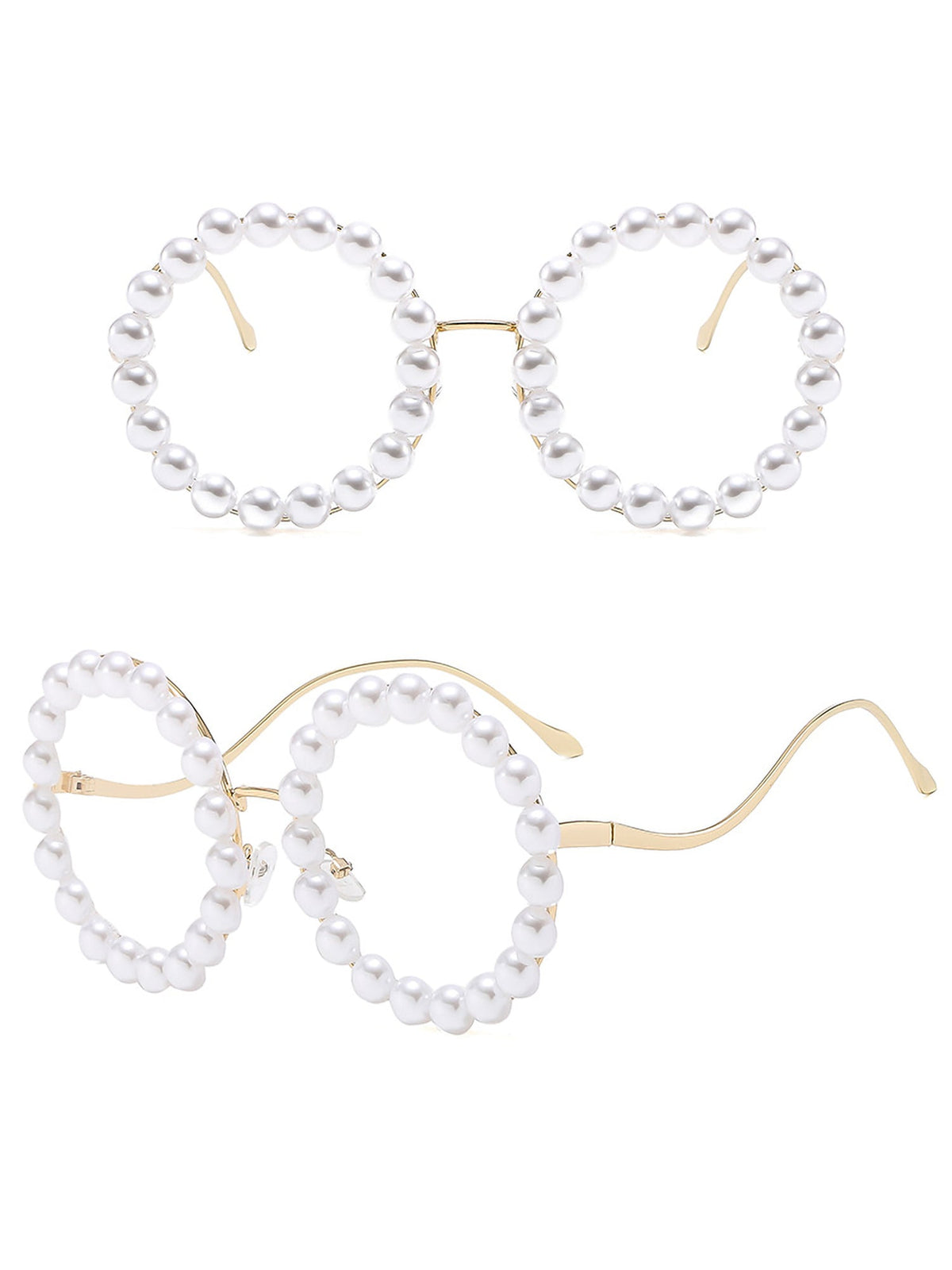 Round Frame Faux Pearl Decor Sunglasses
