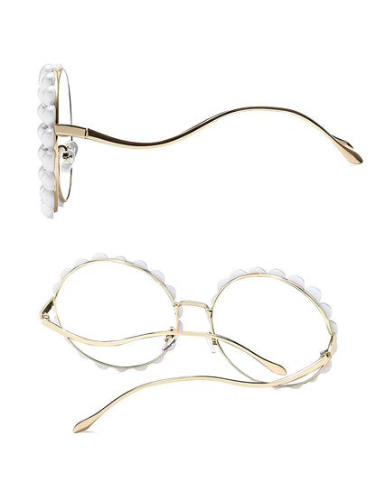 Round Frame Faux Pearl Decor Sunglasses