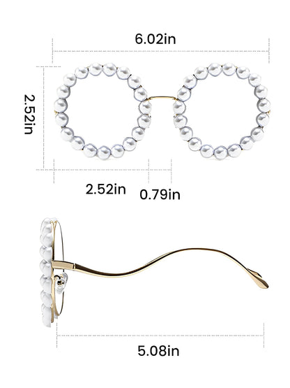 Round Frame Faux Pearl Decor Sunglasses