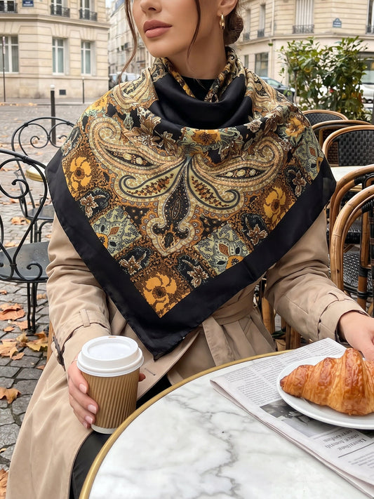 Boho Paisley Print Floral Large Square Scarf