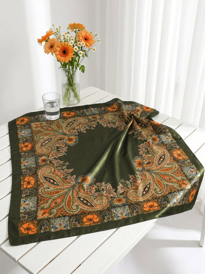 Boho Paisley Print Floral Large Square Scarf