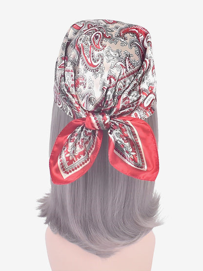 Boho Paisley Print Satin Square Scarf