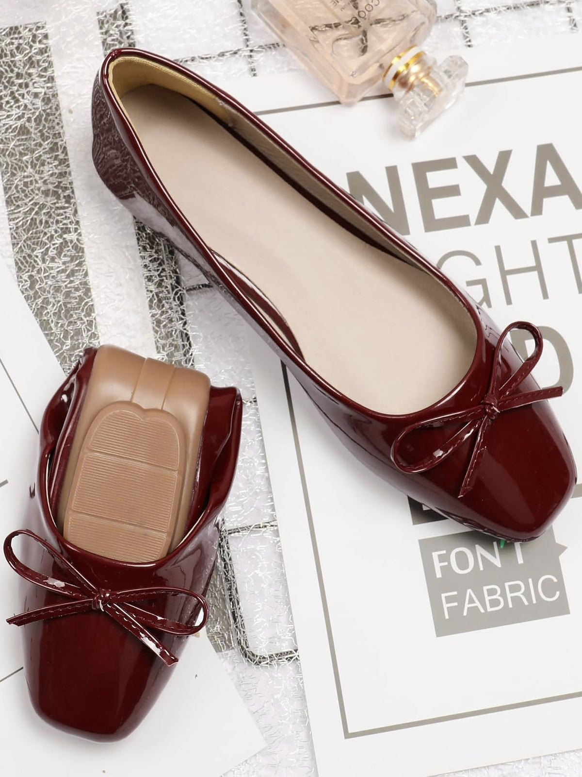 Solid Color Bow Faux Leather Ballet Flats