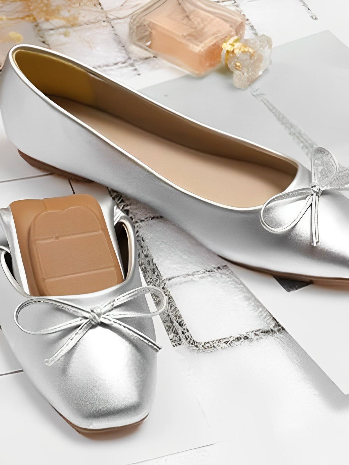 Solid Color Bow Faux Leather Ballet Flats