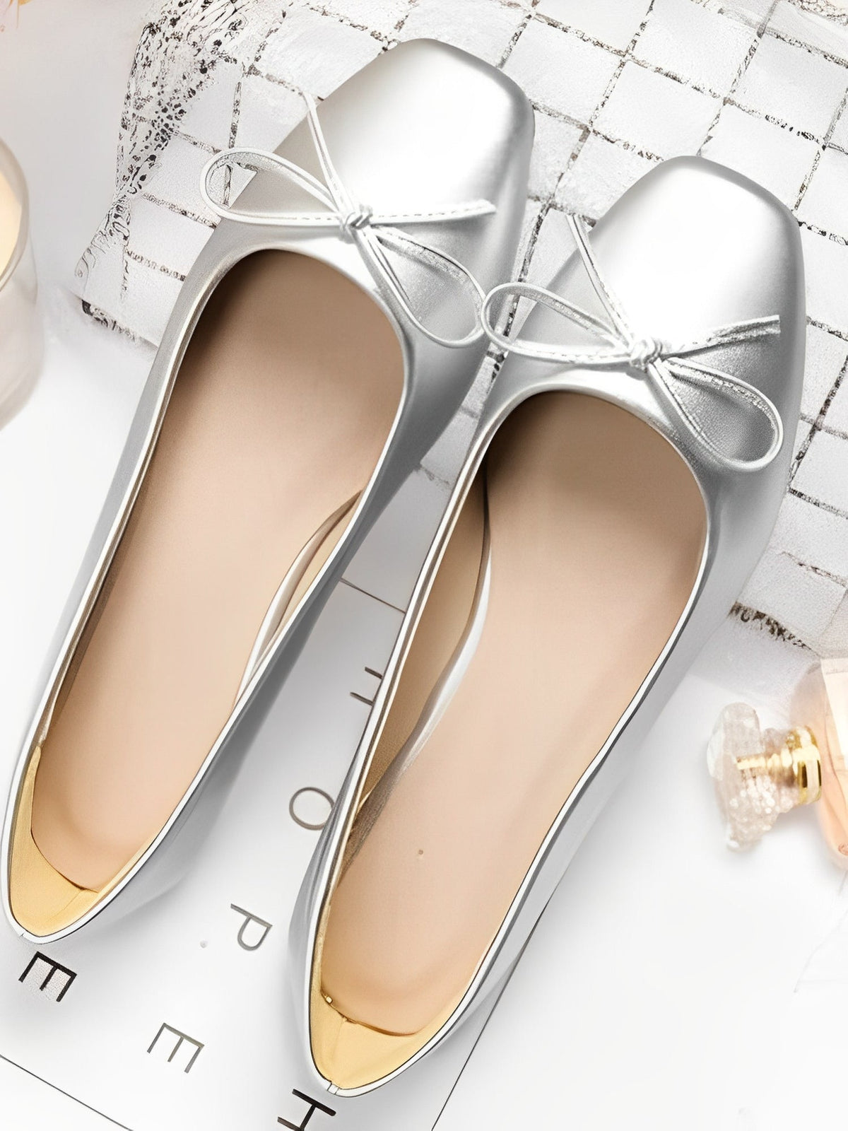 Solid Color Bow Faux Leather Ballet Flats