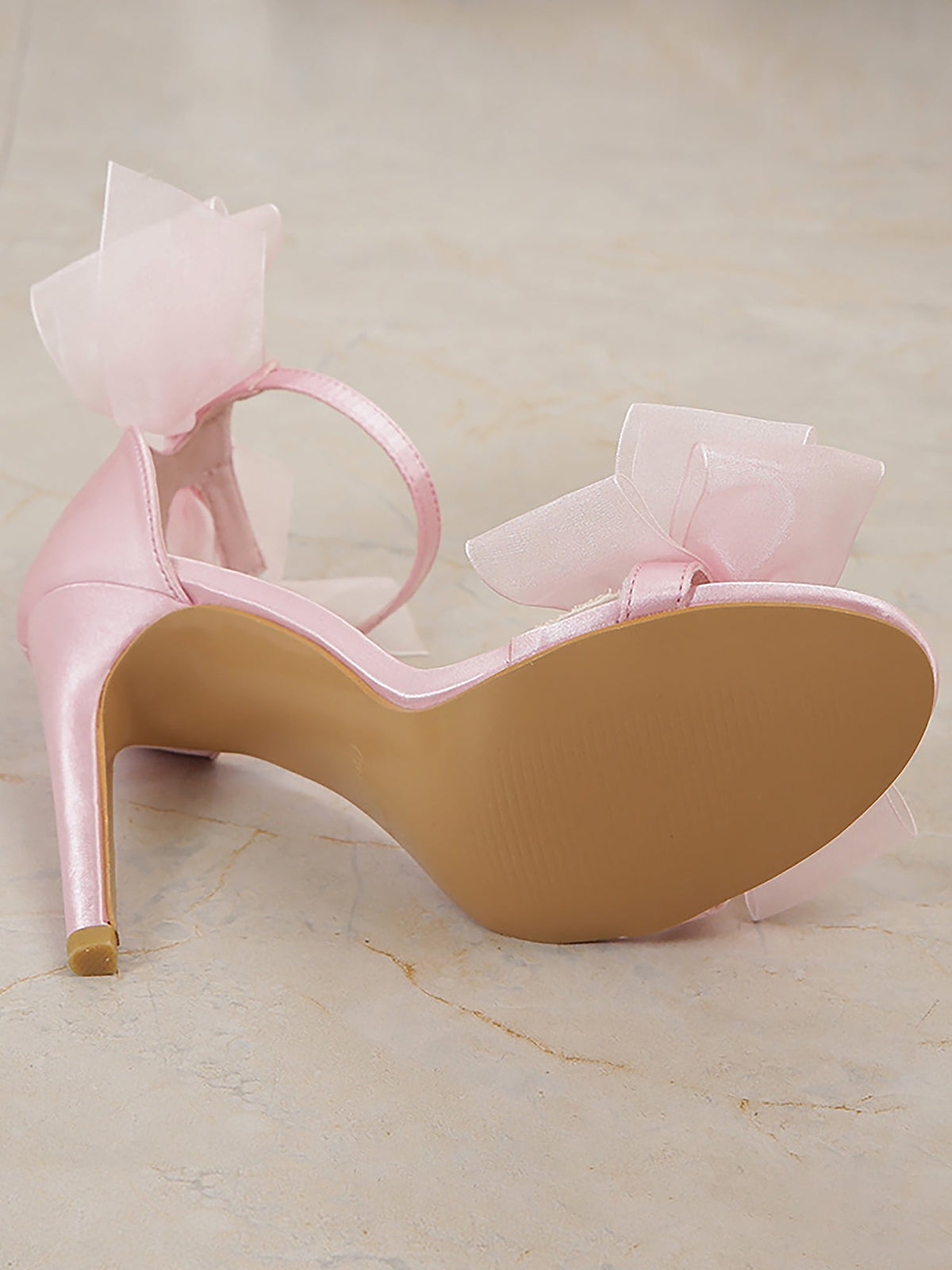 Leather Ankle Strap & Rhinestone Bow Strap Open Toe Bow High Heels Wedding Sandals