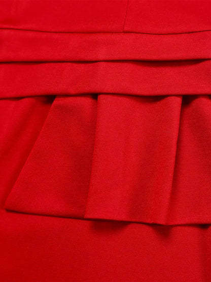 Classic Solid Color Ruched Puff Sleeve Bodycon Midi Sheath Dress with Business Casual Slim Fit Timeless Design