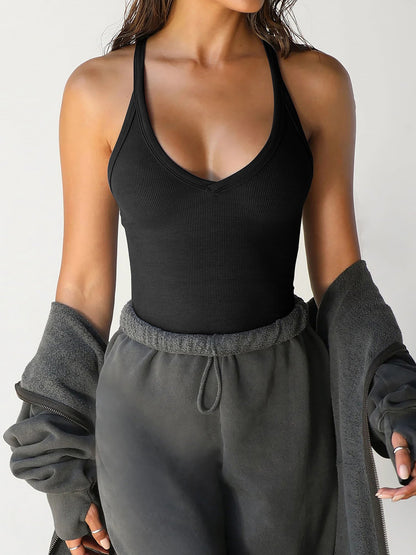 Solid Color Sleeveless Knitted Tank Top