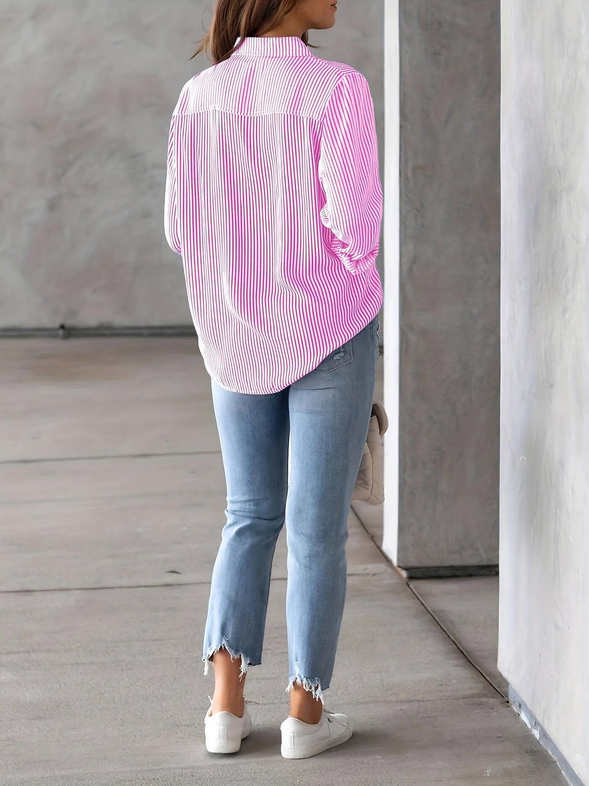Classic Vertical Stripes Long Sleeves Buttoned Down Office Blouse