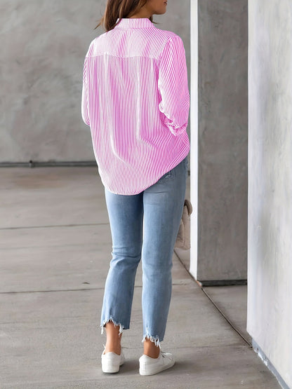 Classic Vertical Stripes Long Sleeves Buttoned Down Office Blouse