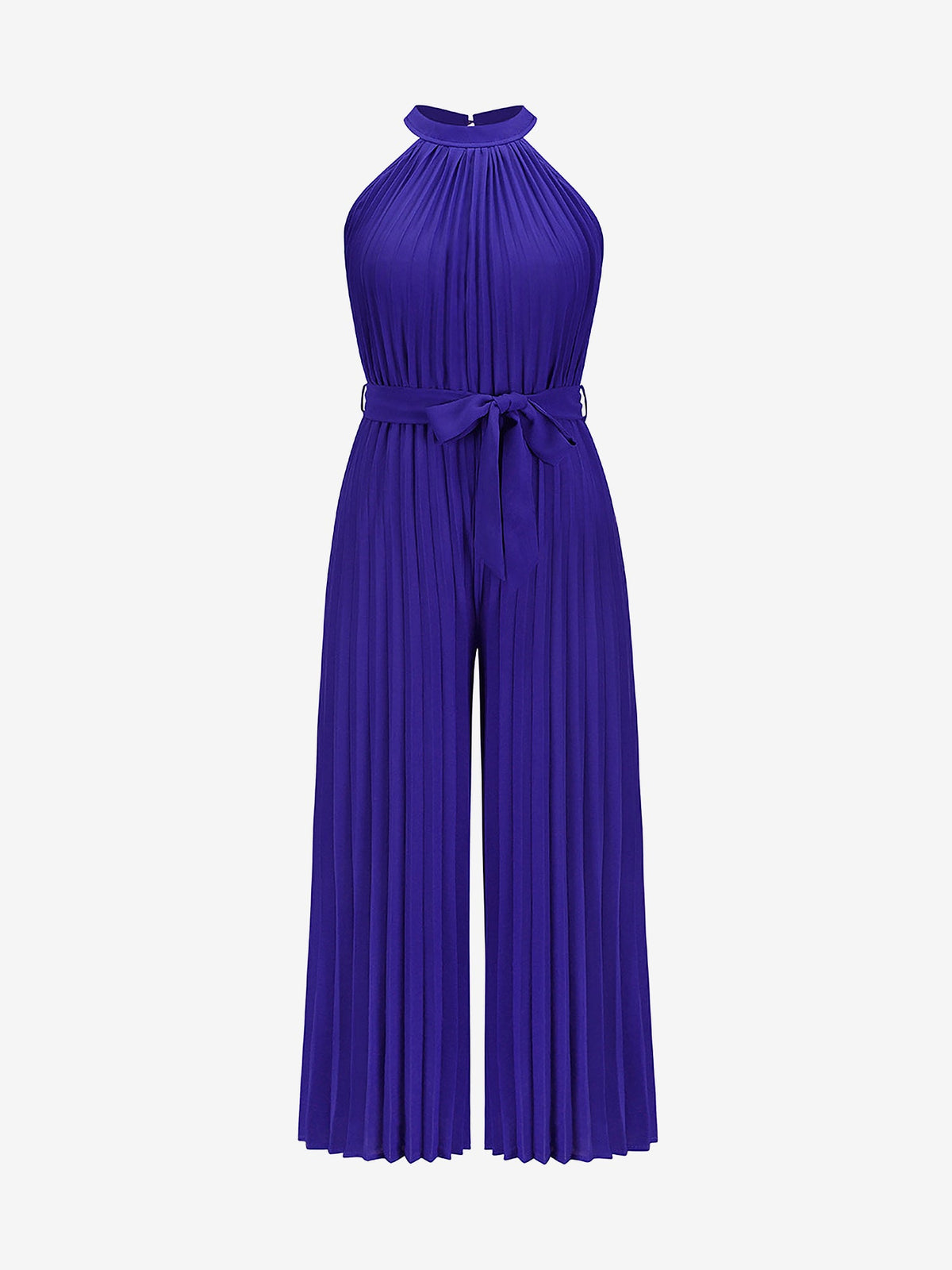 Halter Neck Sleeveless Pleated Wide Leg Jumpsuits