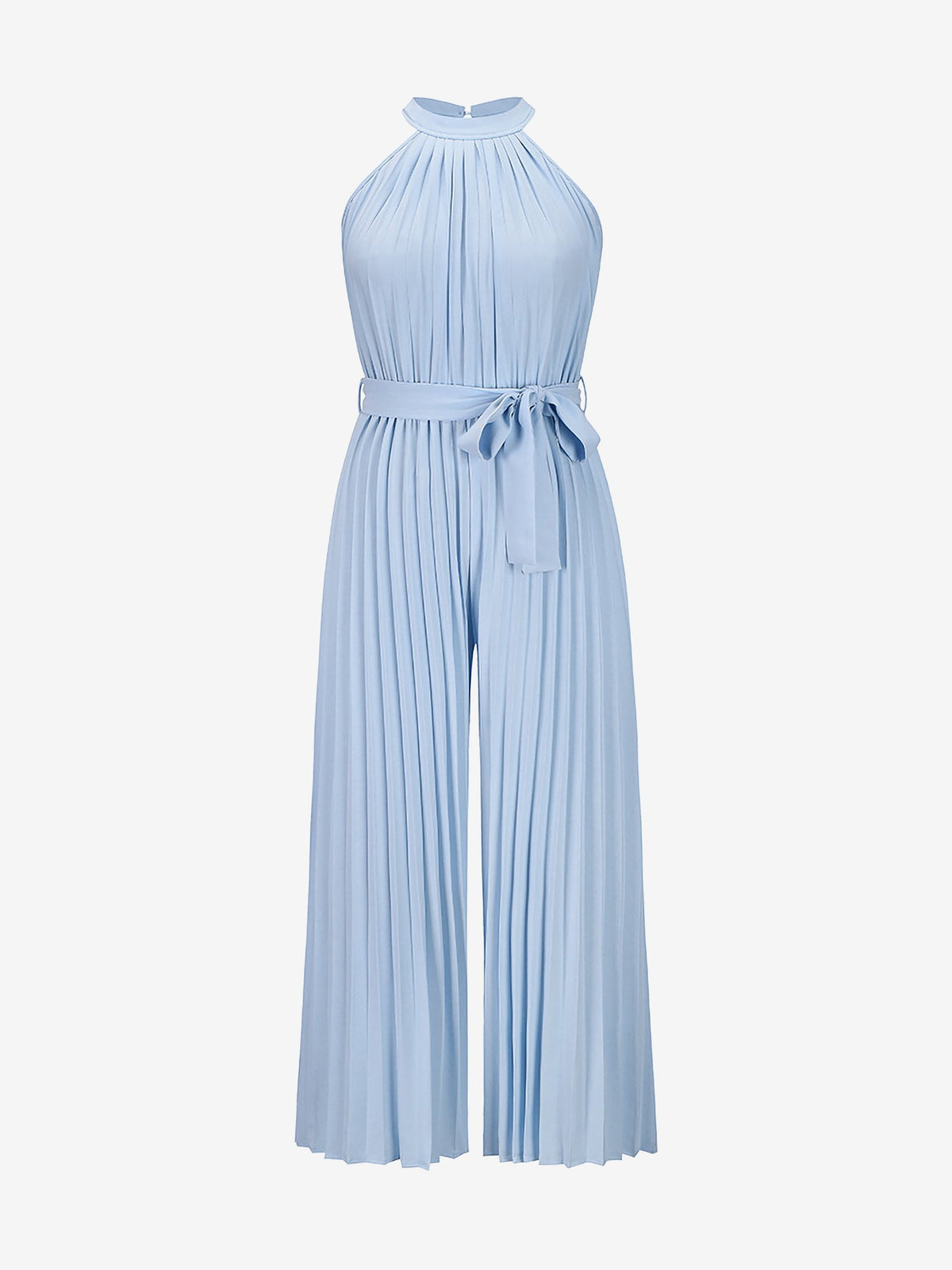 Halter Neck Sleeveless Pleated Wide Leg Jumpsuits