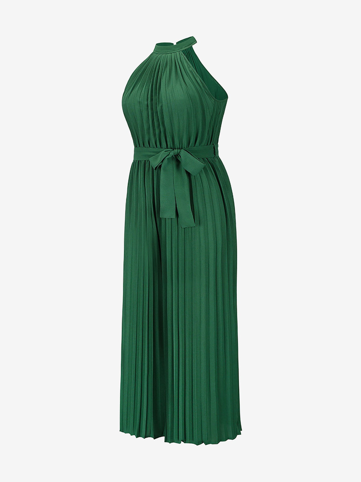 Halter Neck Sleeveless Pleated Wide Leg Jumpsuits