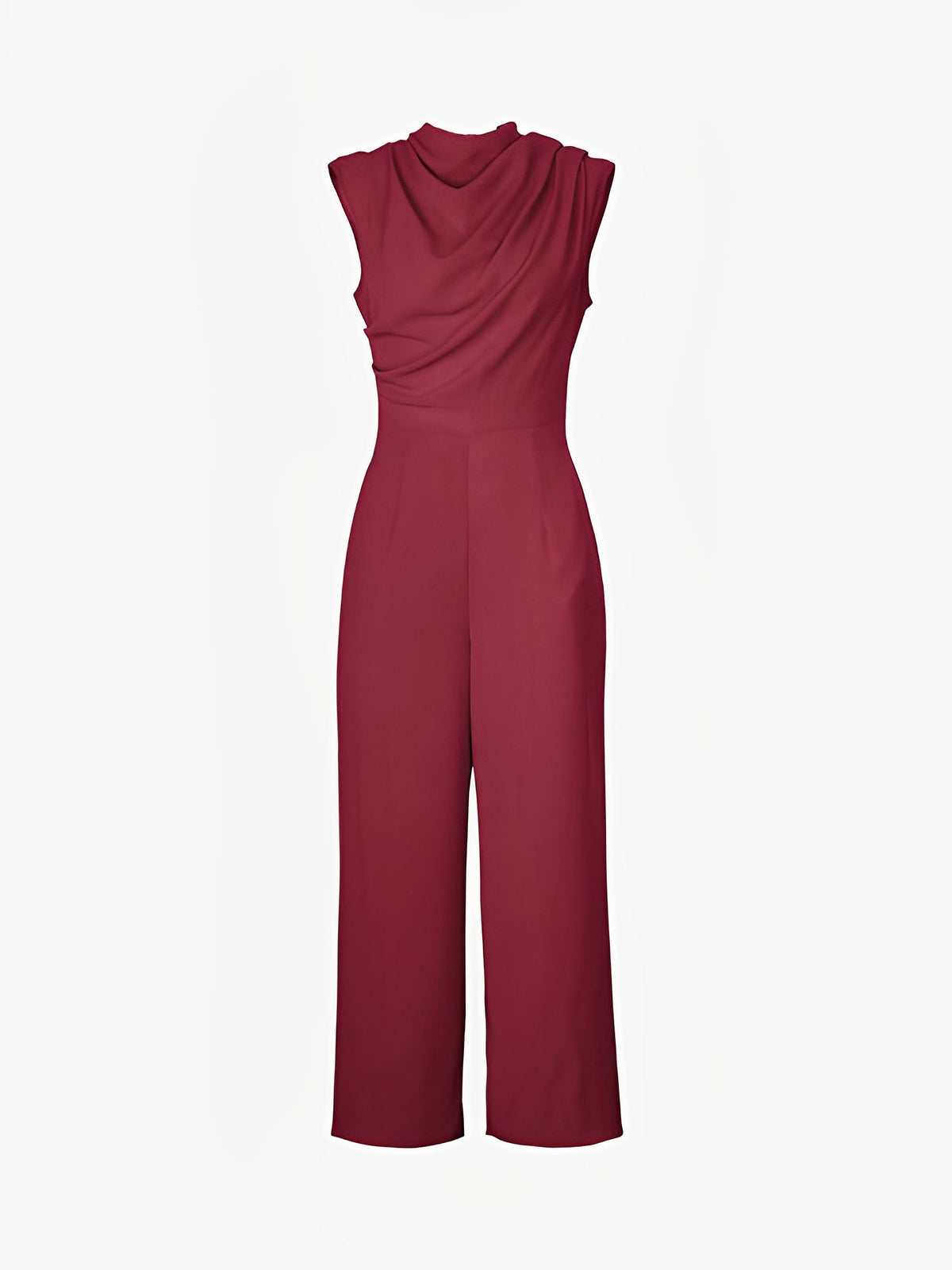 Ruched Mock Neck Sleeveless Solid Color Jumpsuits