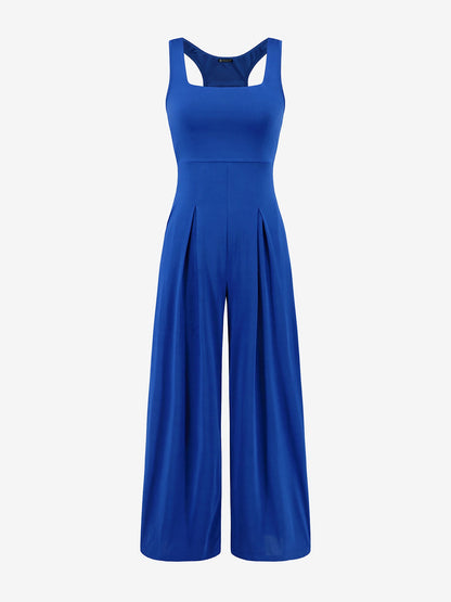Solid Color Square Neck Sleeveless Wide Leg Jumpsuits
