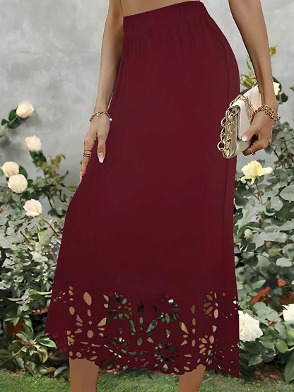 Solid Color Hollowed Out Fishtail Midi Skirt