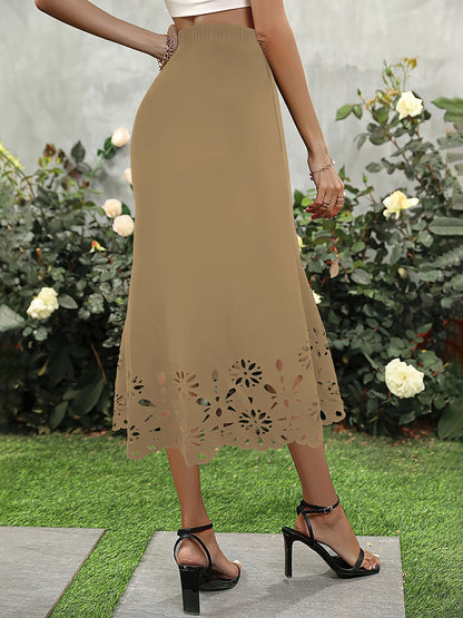 Solid Color Hollowed Out Fishtail Midi Skirt