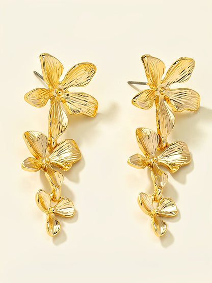 Flower Shape Irregular Metal Golden Alloy Earrings