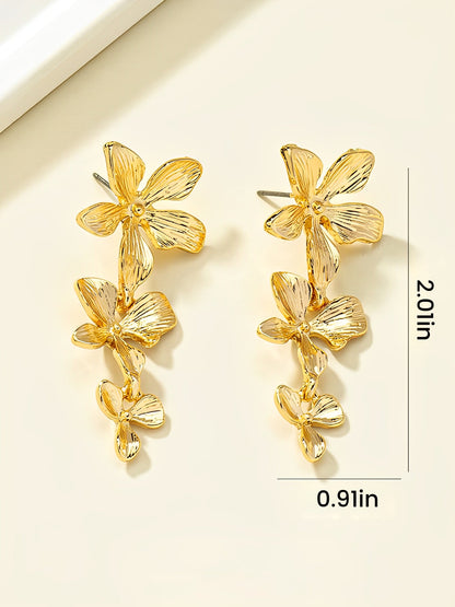 Flower Shape Irregular Metal Golden Alloy Earrings