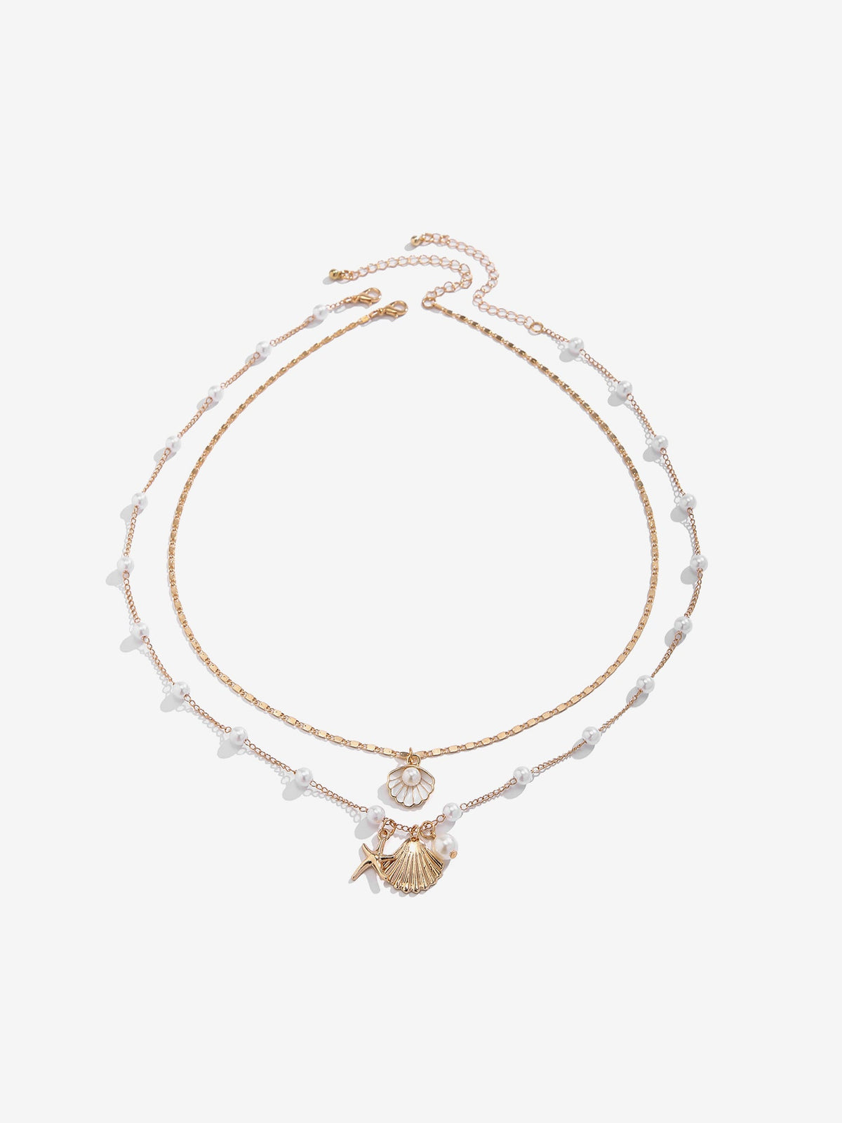 Ocean Style Shell Starfish Faux Pearl Necklace Set