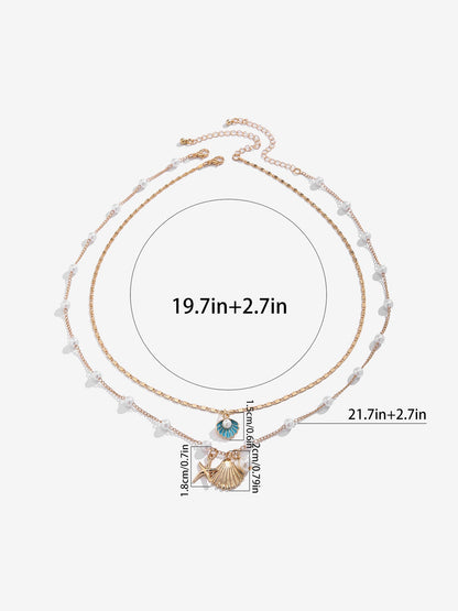 Ocean Style Shell Starfish Faux Pearl Necklace Set