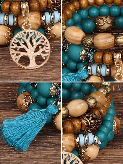 Bohemian Style Multi-Layered Wooden Beaded Bracelet