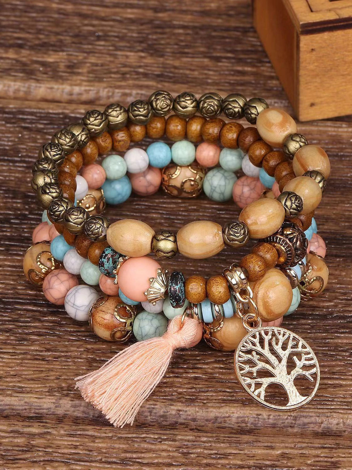 Bohemian Style Multi-Layered Wooden Beaded Bracelet