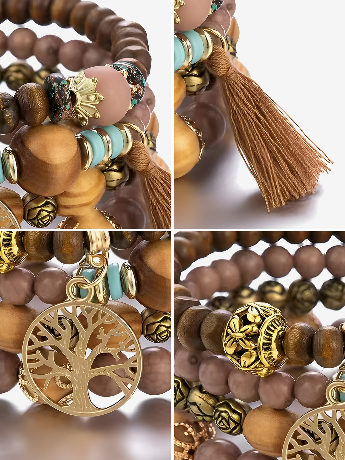 Bohemian Style Multi-Layered Wooden Beaded Bracelet