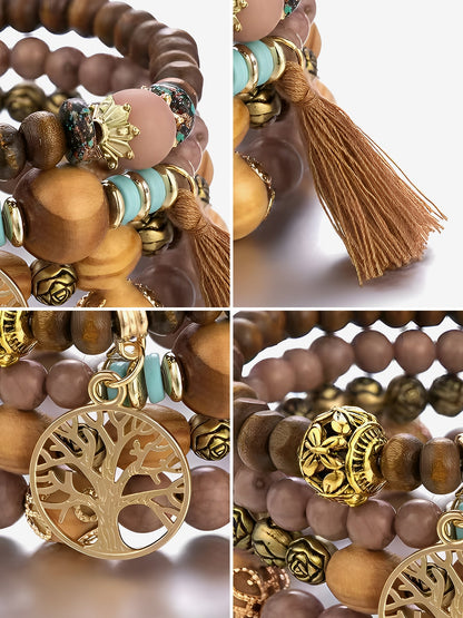Bohemian Style Multi-Layered Wooden Beaded Bracelet