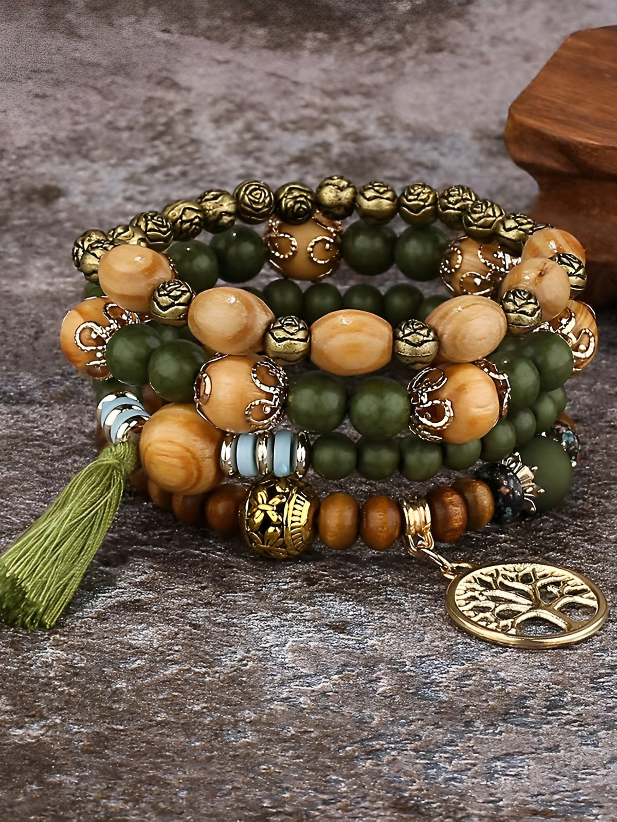 Bohemian Style Multi-Layered Wooden Beaded Bracelet