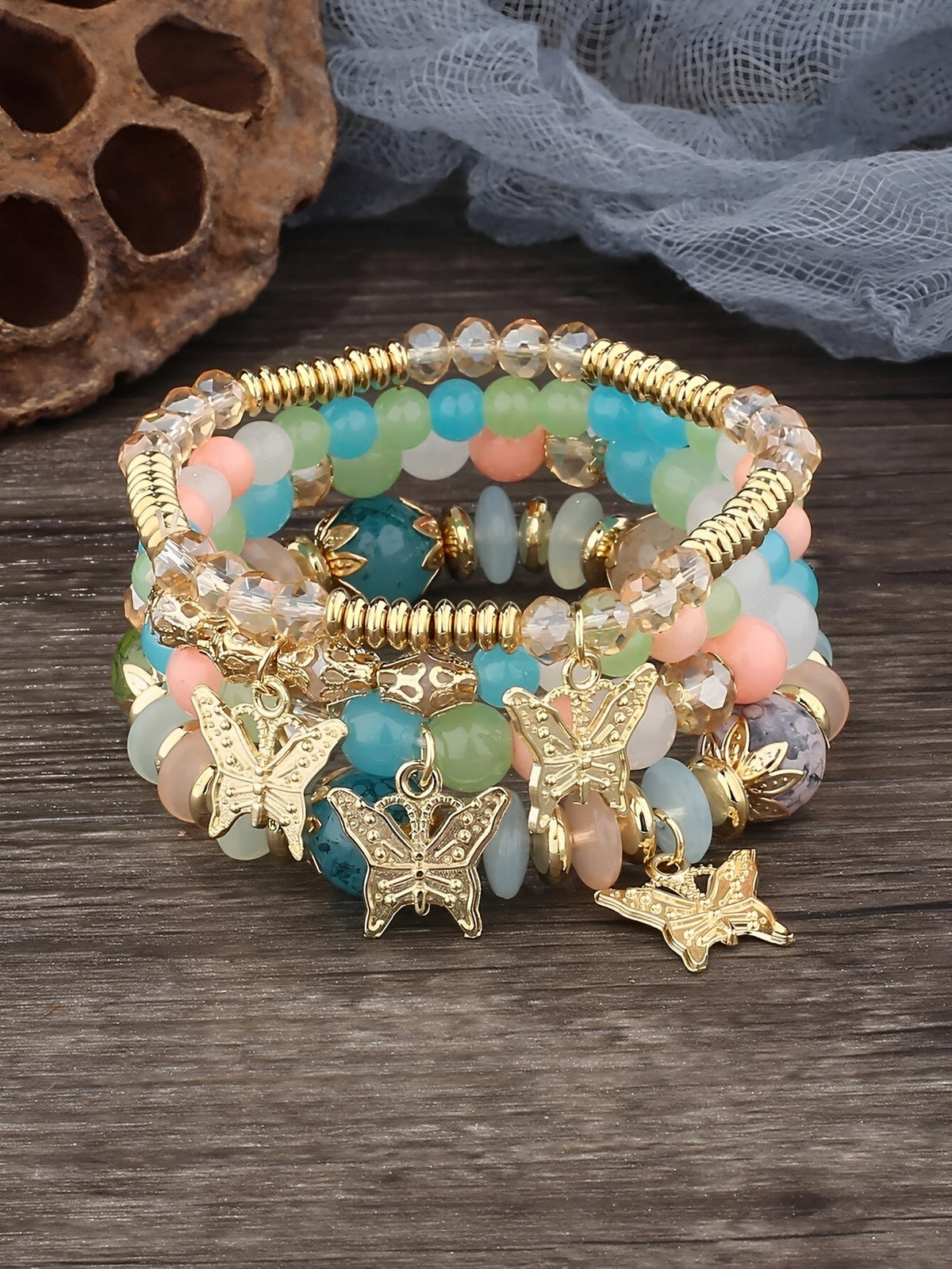 Bohemian Multi-Layered Beaded Butterfly Pendant Bracelets