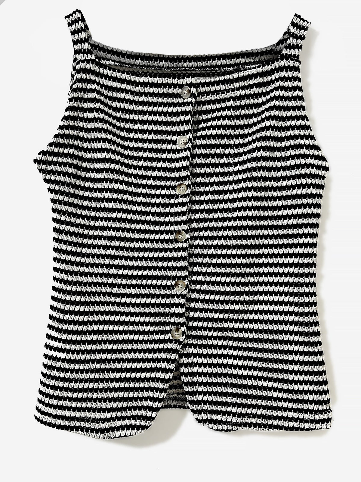 Classic Relaxed Fit Breton Stripe Button Down Sleeveless Striped Knit Daily & Office Top