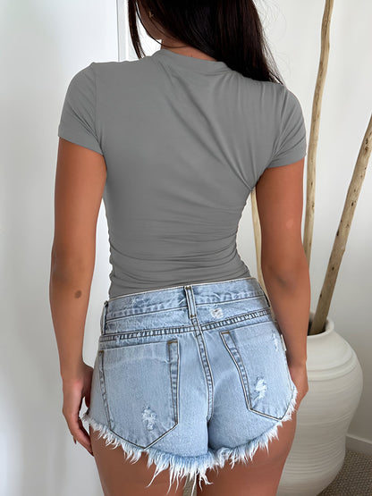 Y2K Style Solid Color Crew Neck Short Sleeve T-Shirt