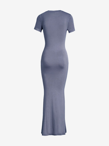 Solid Color Short Sleeve Bodycon Maxi Dress
