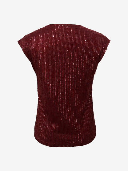 Cap Sleeve Sequin V Neck Glitter Blouse