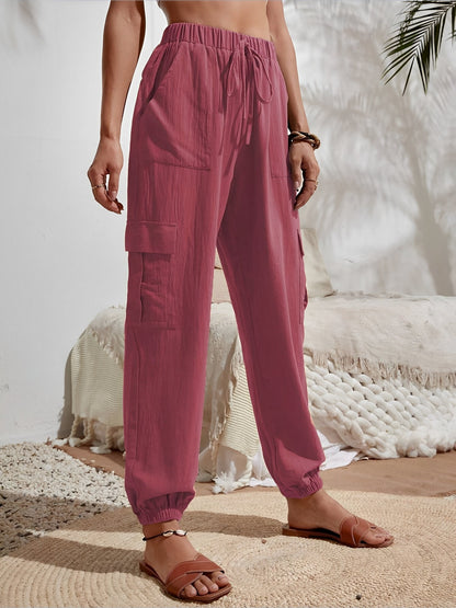 Cargo Solid Color Pocketed Casual Joggers Pants