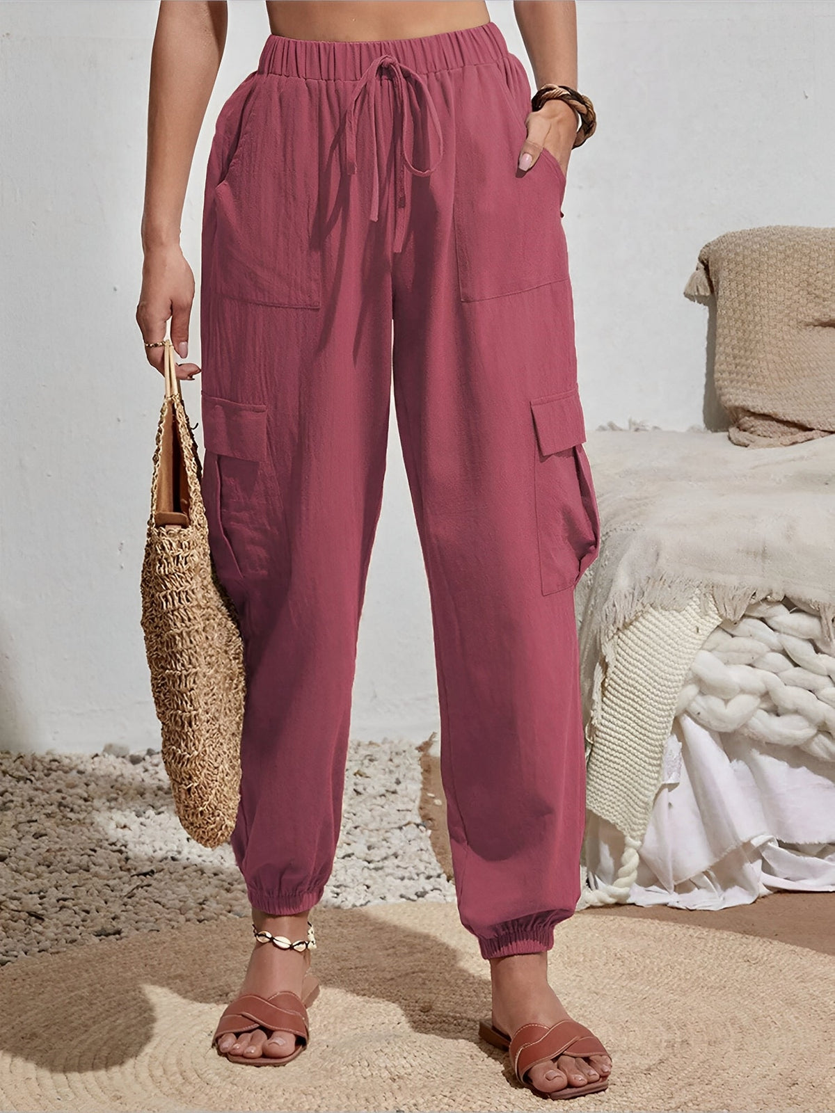Cargo Solid Color Pocketed Casual Joggers Pants
