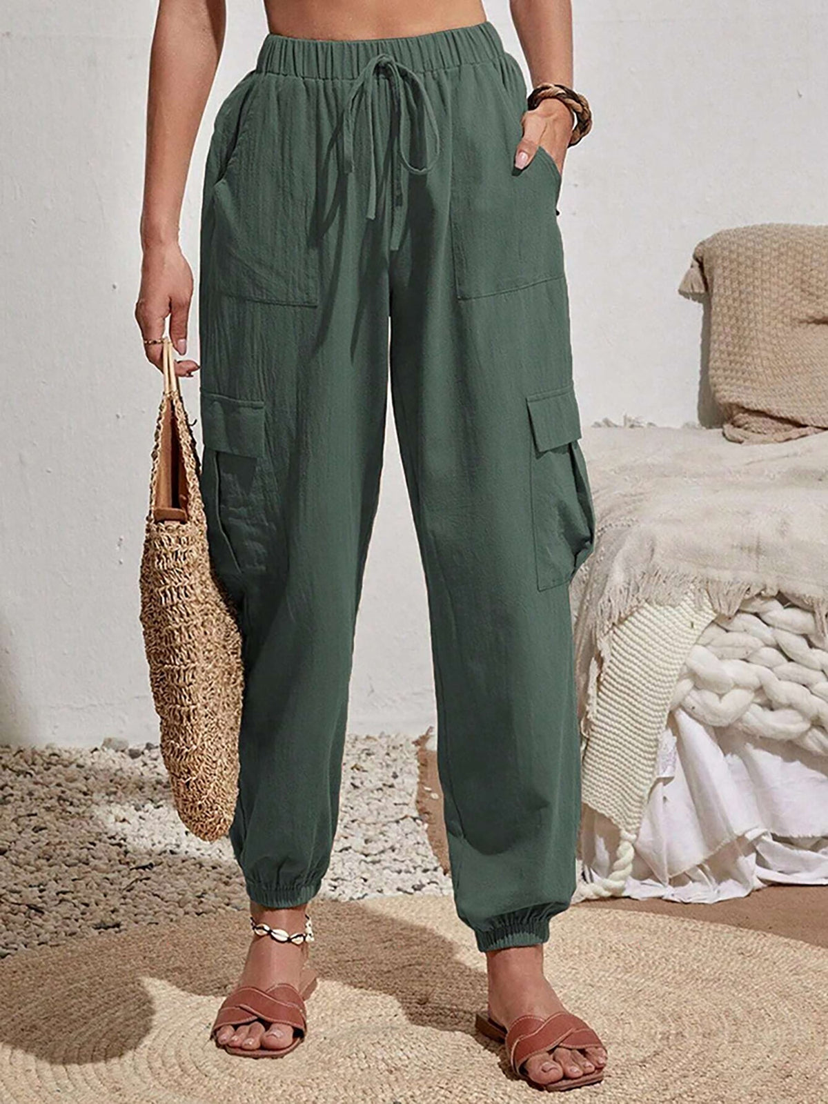 Cargo Solid Color Pocketed Casual Joggers Pants