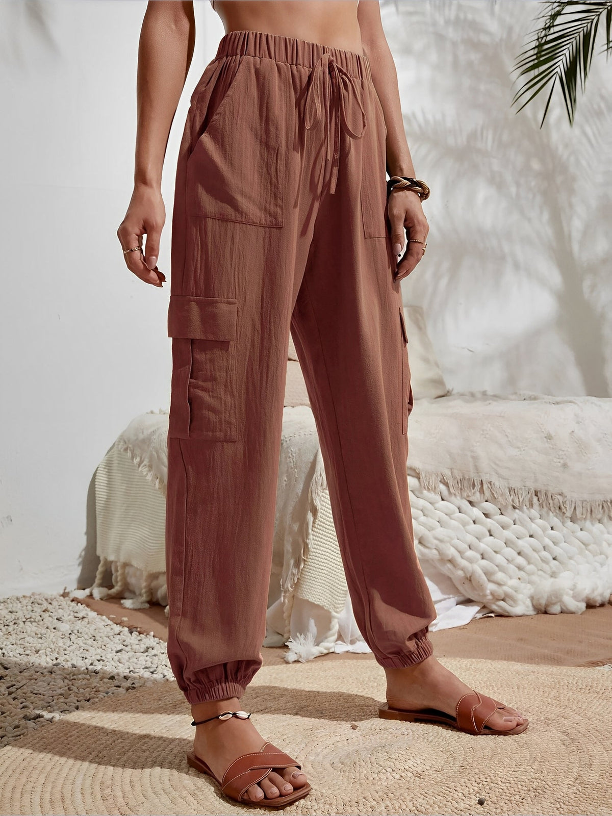 Cargo Solid Color Pocketed Casual Joggers Pants